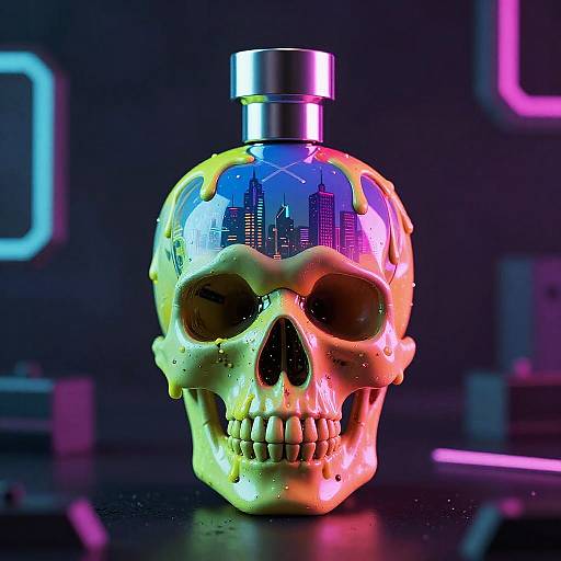 Neon Skull Perfume Bottle Art