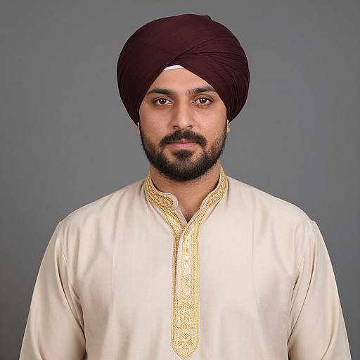 Portrait of Man Wearing Turban and Embroidered Shirt