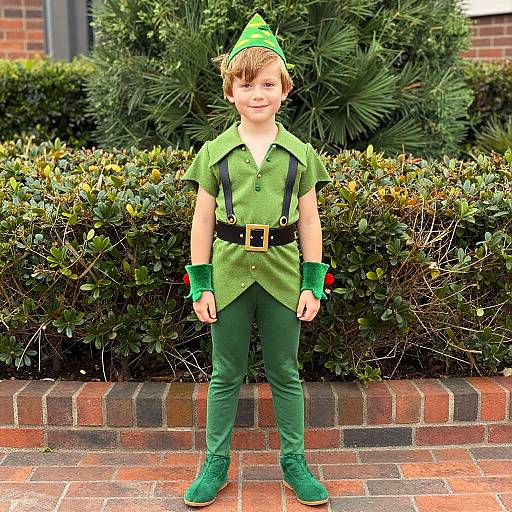 Boy in Peter Pan Costume Outdoors