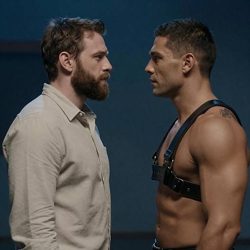 Intense Portrait of Two Men in Blue