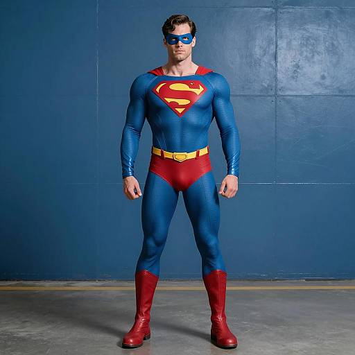 Muscular Superhero in Blue Costume
