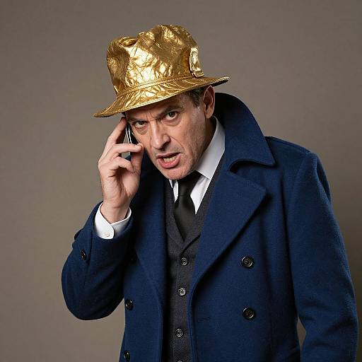 Man in Blue Coat and Gold Hat