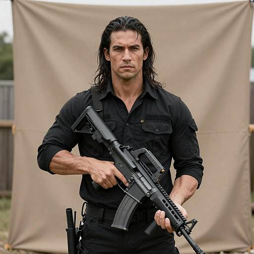 Tactical Portrait: Muscular Man With Rifle