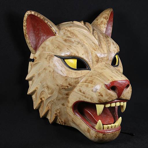 Wooden Snarling Animal Mask
