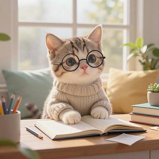 Curious Kitten Studying in Cozy Nook
