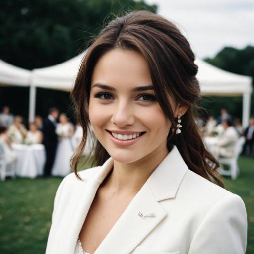 Elegant Female in White Wedding Suit