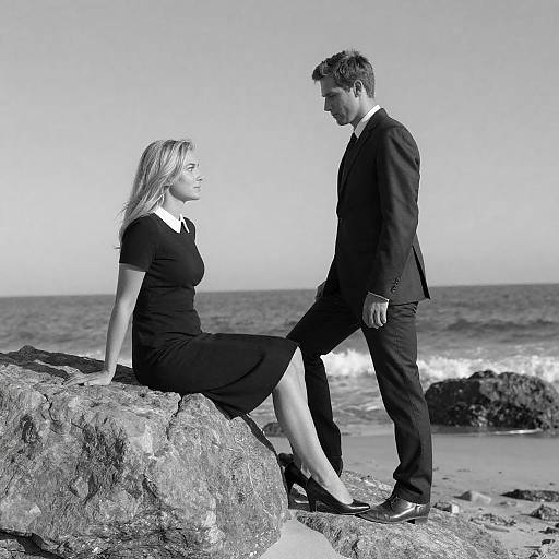 Intimate Beach Moment in Black and White