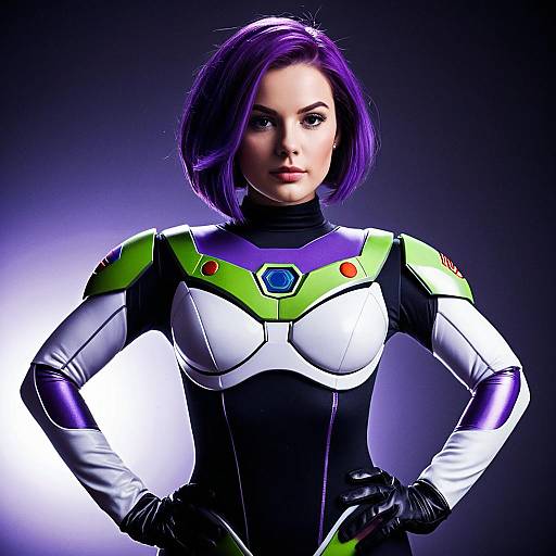 Woman in Buzz Lightyear Inspired Sci-Fi Bodysuit