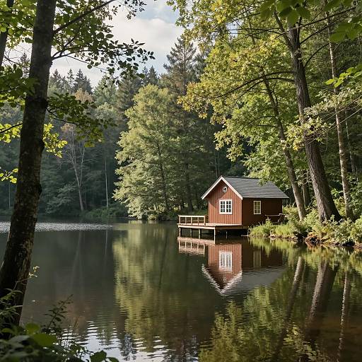 Serene Lake Cottage in Forest