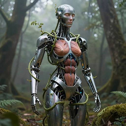 Biomechanical Cyborg with Metallic Vines