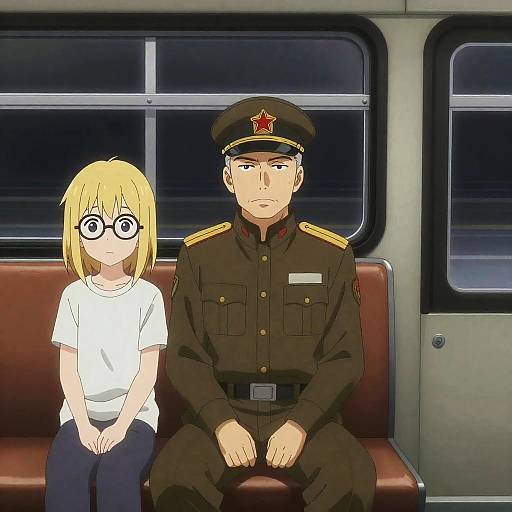 Military Man and Girl on Bus