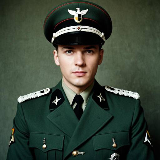 Young Man in Dark Green German Military Uniform
