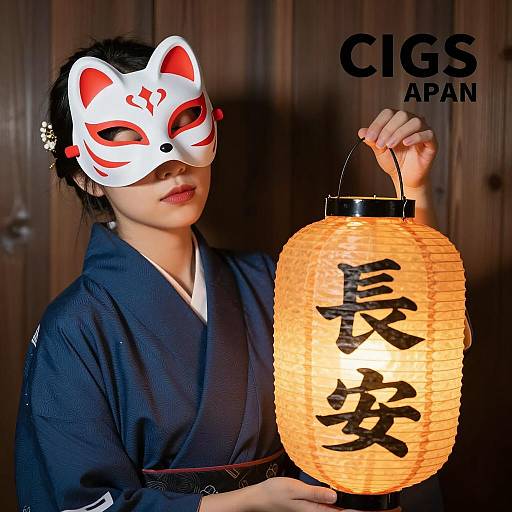 Asian Woman in Kimono with Lantern