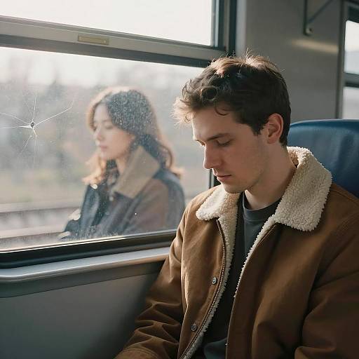 Contemplative Man on a Train Journey