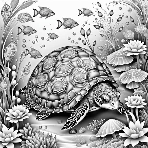 Grayscale Fantasy Turtle Coloring Pages