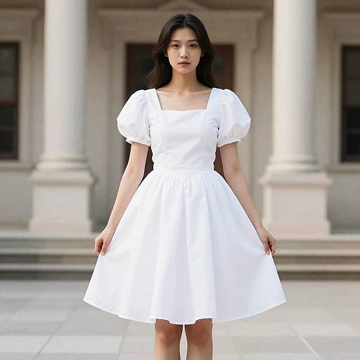 Woman in White Frock Costume