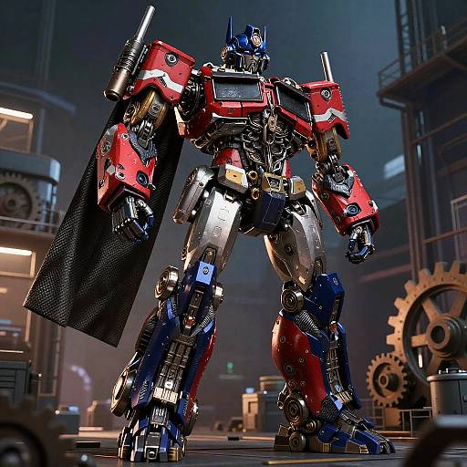 Epic Samurai Robot in Industrial Cityscape