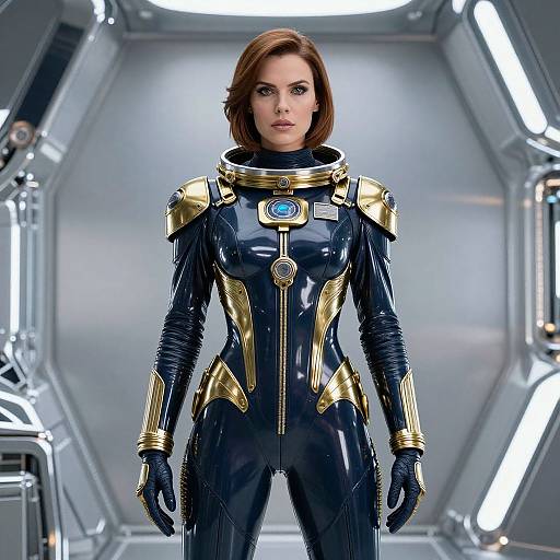 Futuristic Woman in Chrome Space Suit