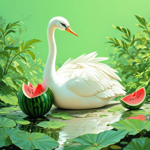 Graceful Swan by Lush Lakeside Marsh Graceful Swan by Lush Lakeside Marsh
