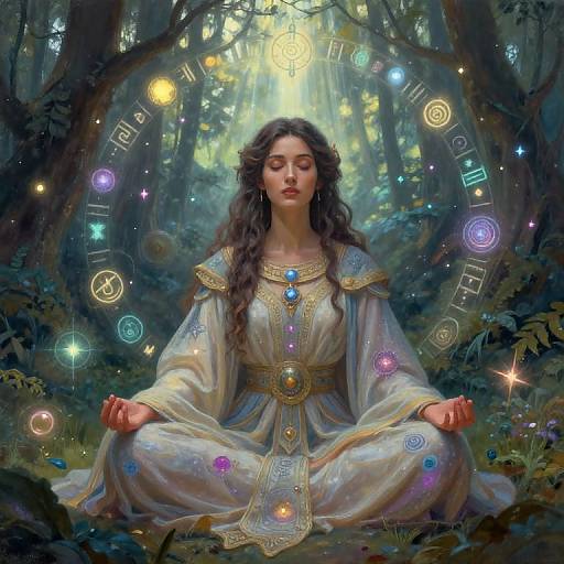 Serene Female Sorcerer in Mystical Garden