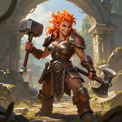 Fiery Dwarf Barbarian in Ruins