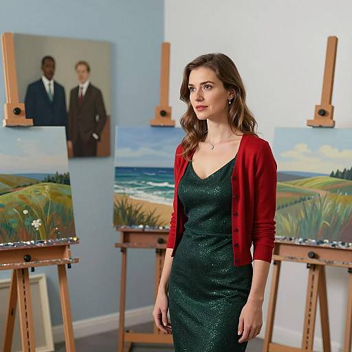 Artistic Woman in Sparkly Dress Studio