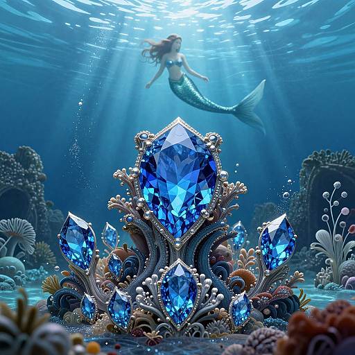Intricate Blue Oceanic Mermaid Sanctuary