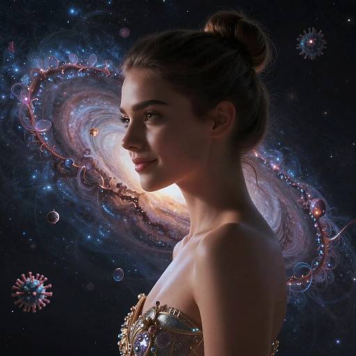 Woman with Cosmic Milky Way Background