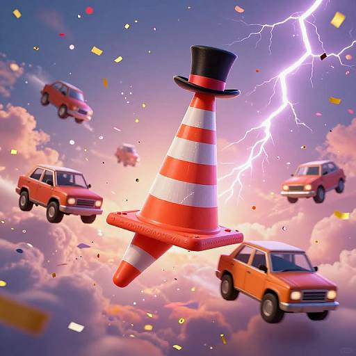 Whimsical Traffic Cone's Surreal Ballet