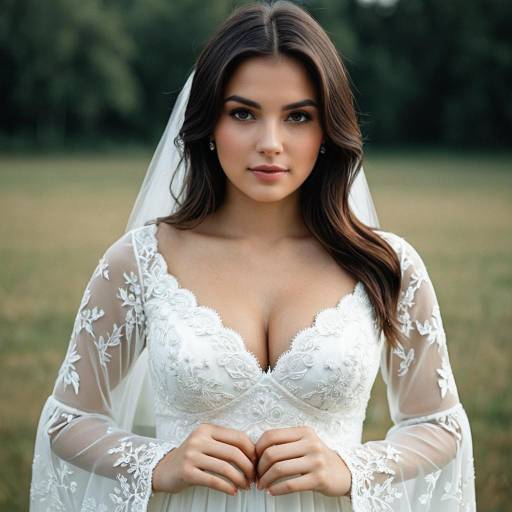 Bride in Lace Bell Sleeve Wedding Dress