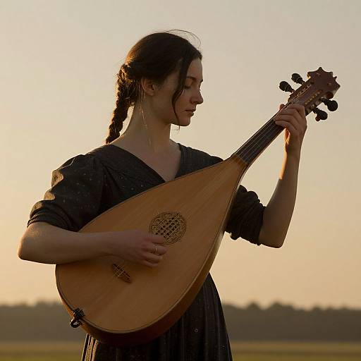 Elegant Englishwoman Playing Lute