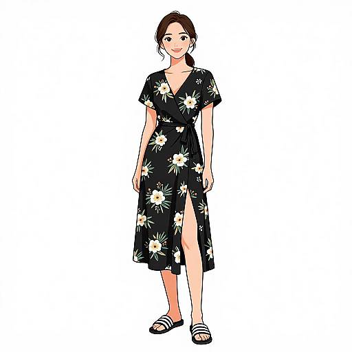 Smiling Woman in Casual Floral Dress