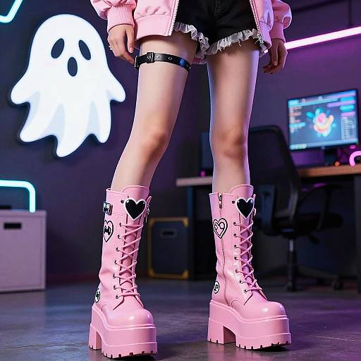 Cyberpunk Gamer Girl Pink Platform Boots