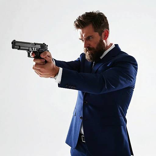 Bearded Man Aiming Handgun Silhouette