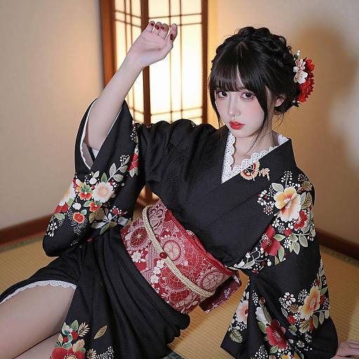 Elegant East Asian Woman in Kimono