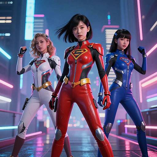 AI Tween Girls as Neon Superheroes