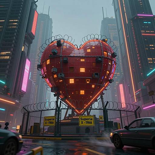 Cyberpunk City Heart-Shaped Building