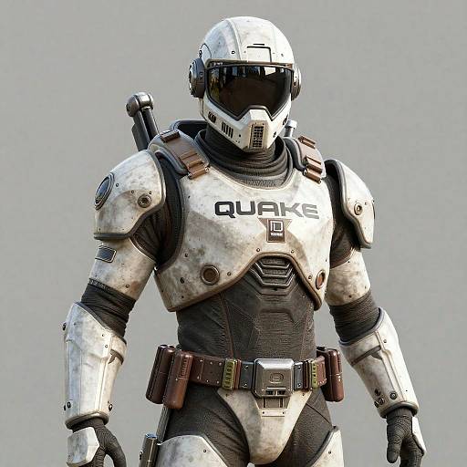 CGI image of a futuristic white armored soldier with 