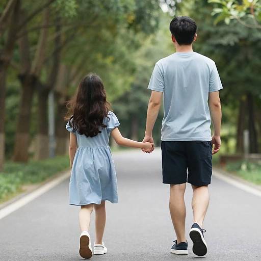 Father and Daughter Walking in Forest