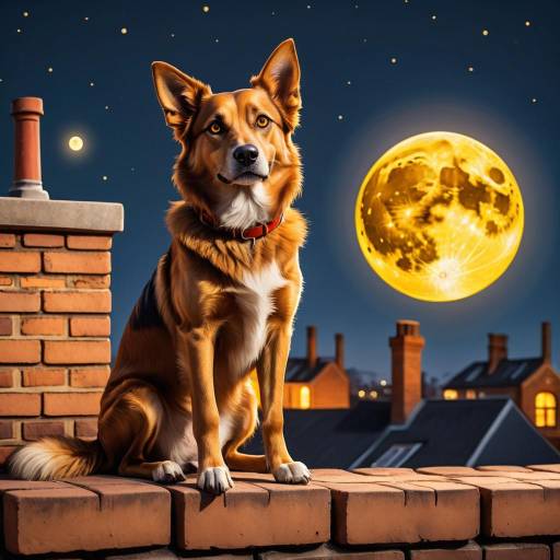 Whimsical Dog Under Full Moon Setting