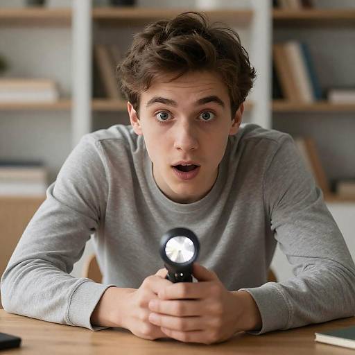 Surprised Young Man with Flashlight