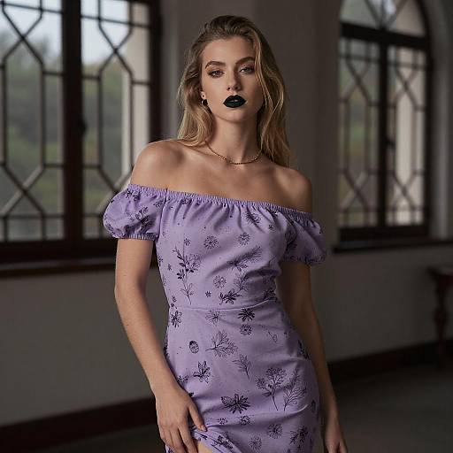 Portrait of Blonde Woman in Lavender Dress