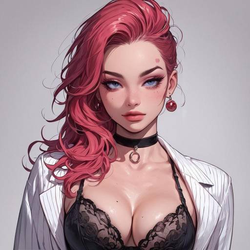 Stylish Business-Savvy Woman in Black Lace Bra