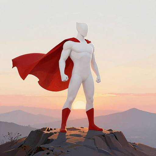 Red and White Superhero at Sunrise