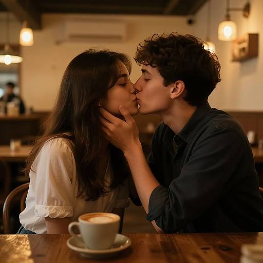 Romantic Coffee Shop Kiss Portrait
