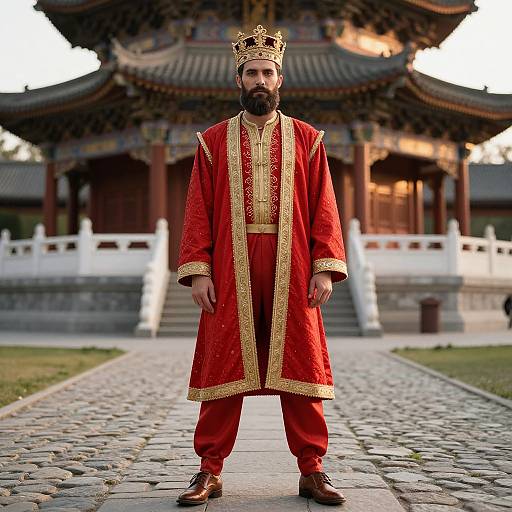Regal Man by Pagoda in Afternoon Glow
