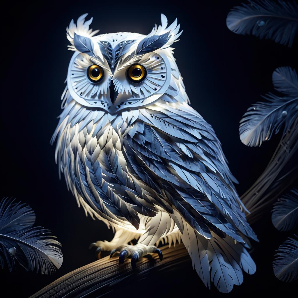 Hyperrealistic Feathered Owl Under Moonlight