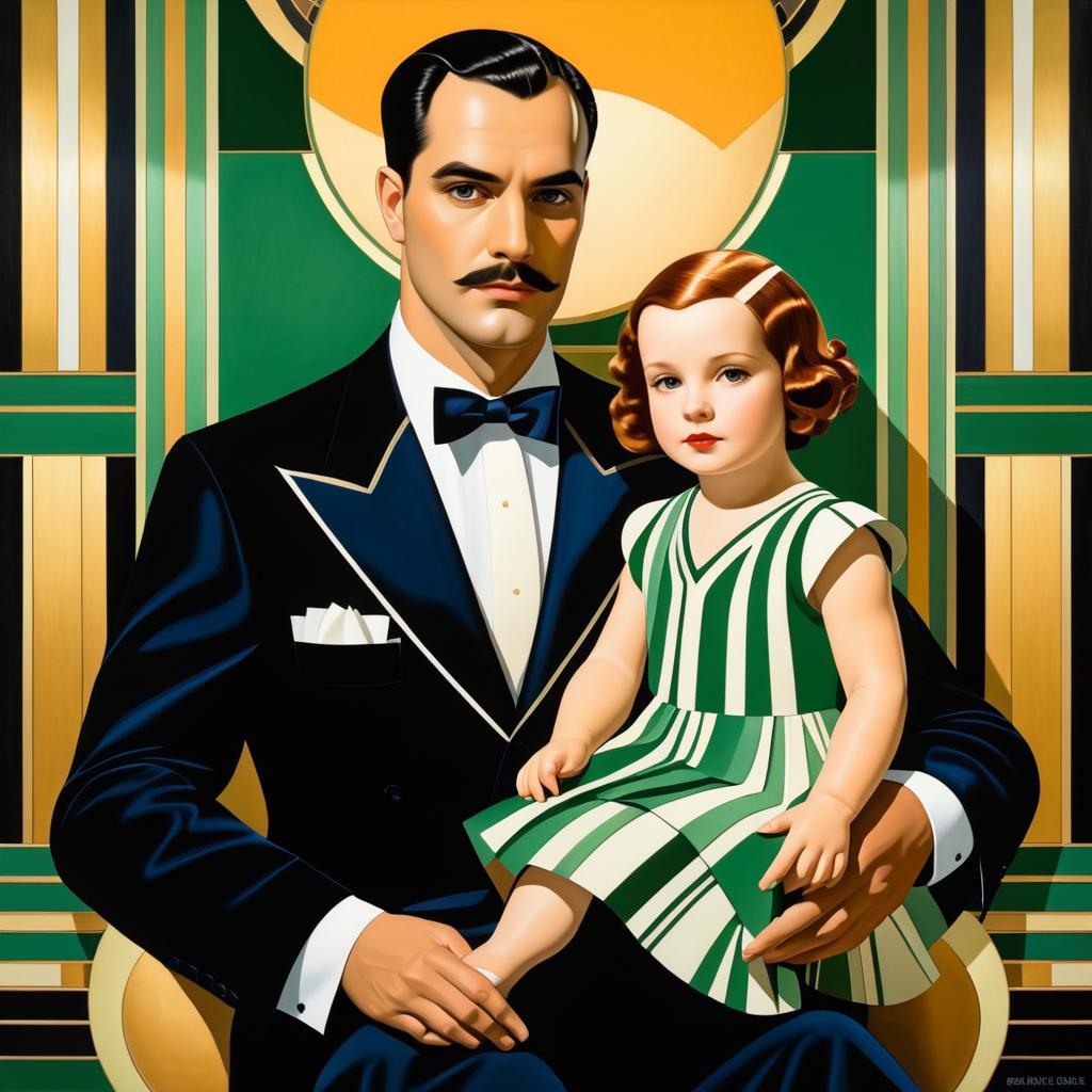 Art Deco Family Portrait of Father and Child