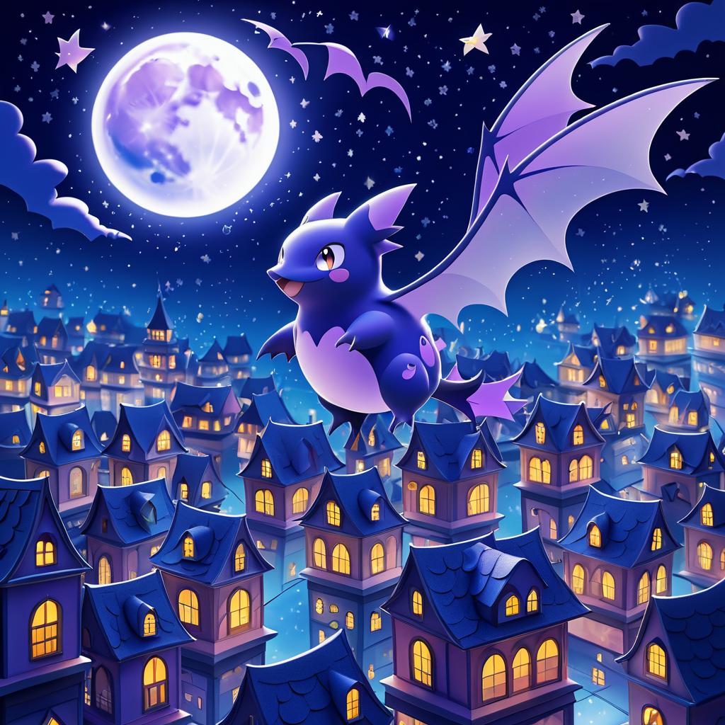 Whimsical Crobat Soars Under Moonlight