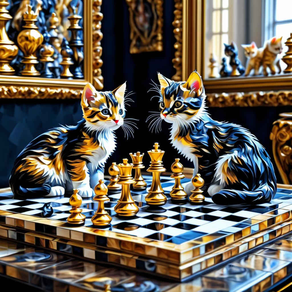 Elegant Impasto Chess Game with Kittens